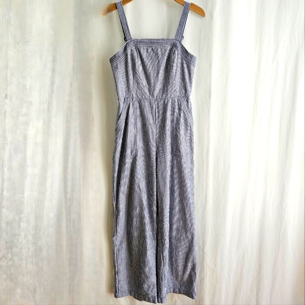 Old Navy Blue & White Stripe Linen Blend Jumpsuit